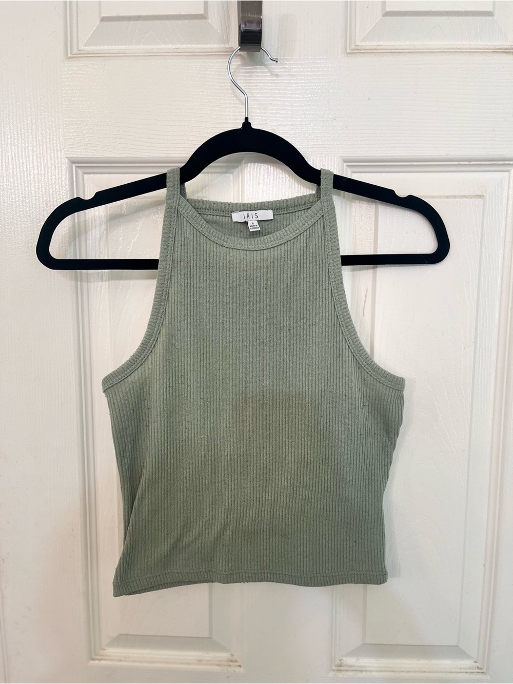 IRIS Sage Green Ribbed High Neck Tank Top Small